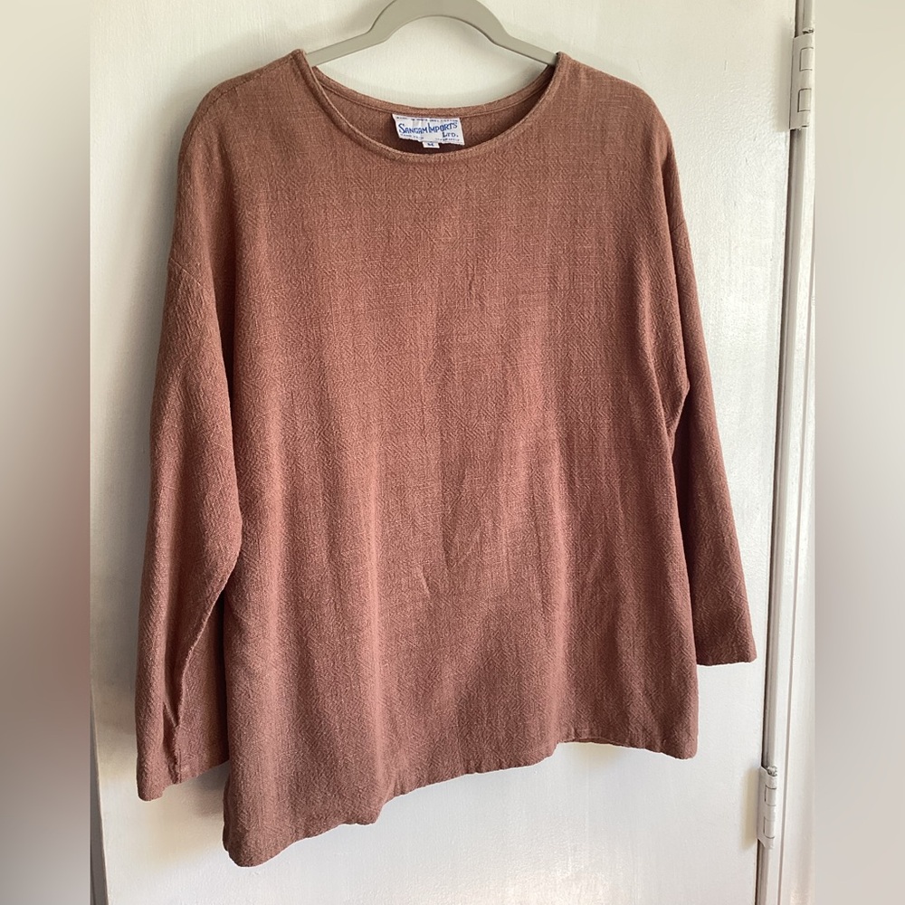 Vintage 100%Linen Shirt Blouse Rust Orange L